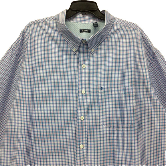 Izod Button Down Shirt Men's Size 3XL Blue Pink Check Business Casual Travel - Picture 3 of 8